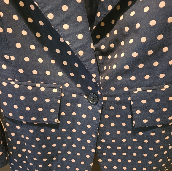 EUC Smythe The Lounge Blazer in Sporty Polka Dot Jacquard Navy Cotton Blend - Picture 11 of 13